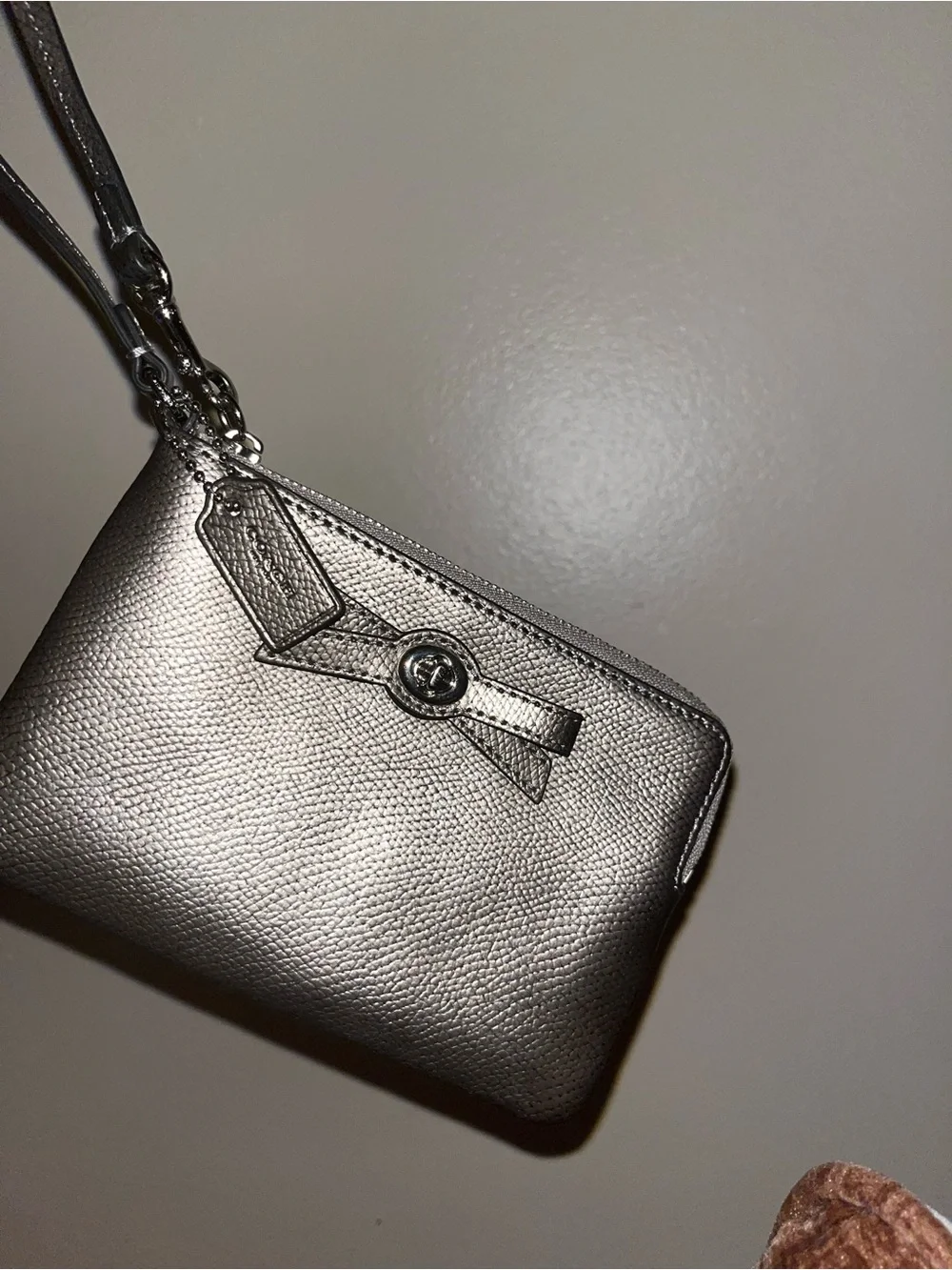 Coach Metallic Silver Leather Wristlet Clutch